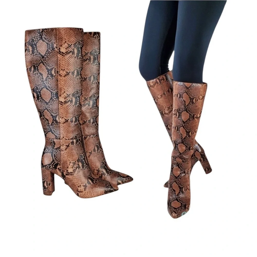 Giani Bernini Gianni Kellbie Snakeskin print leather block heel tall boots